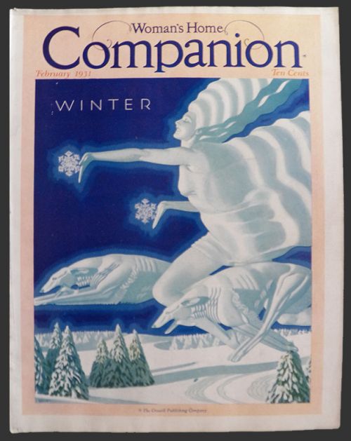 1931 Woman's Home Companion Cover ~ William Welsh ~ Winter Goddess with Hounds