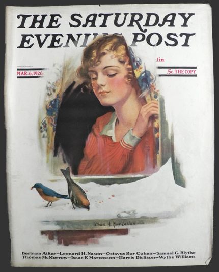 1926 Saturday Evening Post Cover ~ Lady Feeds Birds