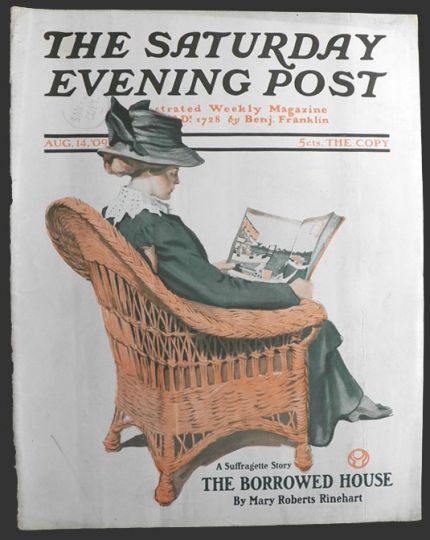 1909 Saturday Evening Post Cover ~ Edward Penfield ~ Woman in WIcker Chair