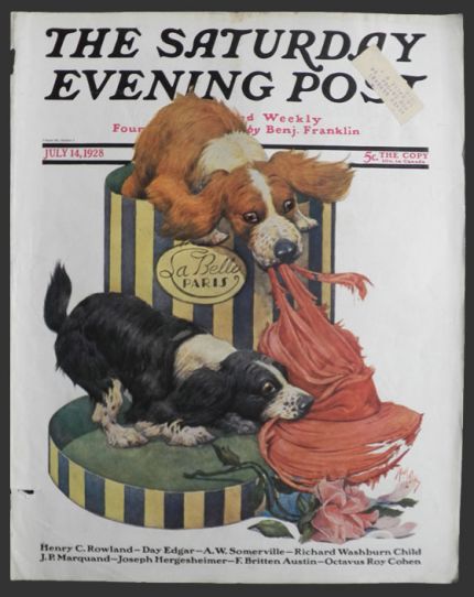 1928 Saturday Evening Post Cover ~ Mischievous Cocker Spaniels ~ Robert Dickey