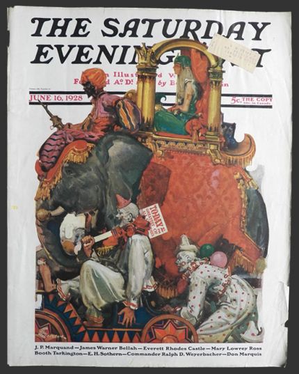 1928 Saturday Evening Post Cover ~ Circus Clowns, Elephant