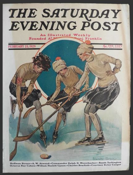 1929 Saturday Evening Post Cover ~ Women's Ice Hockey