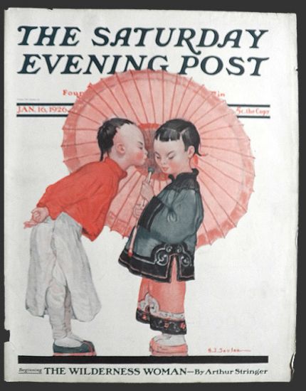 1926 Saturday Evening Post Cover ~ Asian Boy Wants Kiss