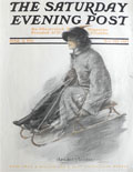 1911 Saturday Evening Post Cover ~ Clarence Underwood ~ Woman on Sled