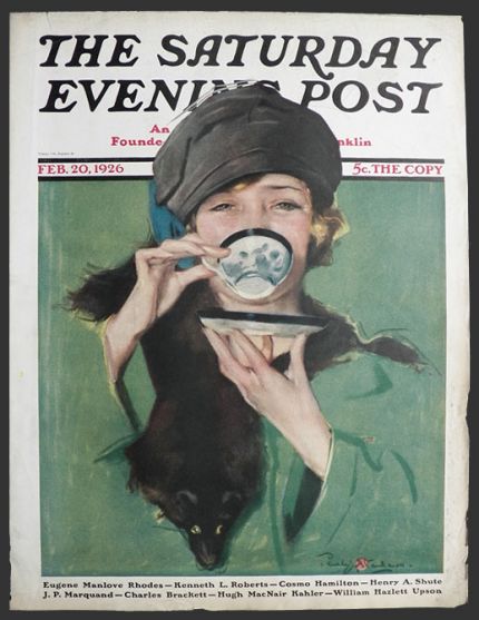 1926 Saturday Evening Post Cover ~ Woman Sips Tea ~ Penrhyn Stanlaws