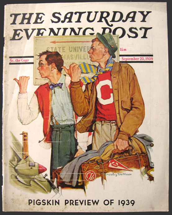 1939 Saturday Evening Post Cover ~ Varsity Guys Hitch A Ride