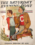 1939 Saturday Evening Post Cover ~ Varsity Guys Hitch A Ride