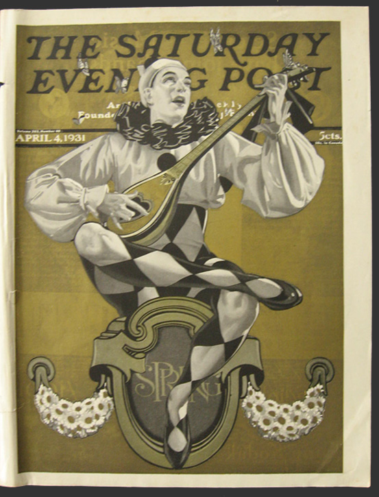 1931 Saturday Evening Post Cover ~ Pierrot Plays Mandolin