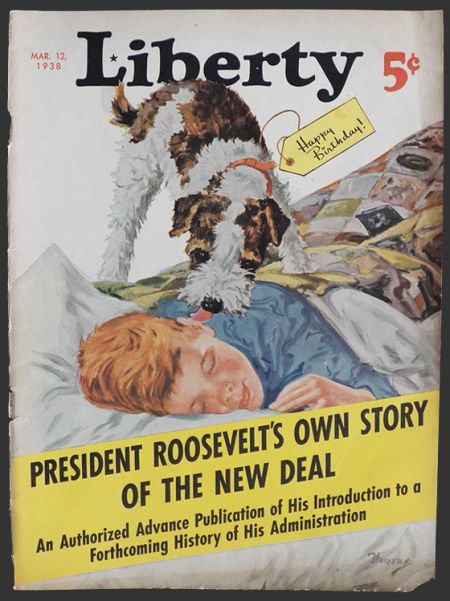 1938 Liberty Magazine Cover ~ Dog Wakes Sleeping Boy ~ DIana Thorne