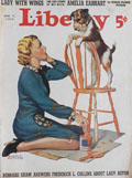 1939 Liberty Magazine Cover ~ Woman Paints Chair, Jack Russell Dog Interrupts