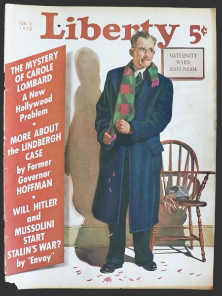 1938 Liberty Magazine Cover ~ Nervous Man At Maternity Ward