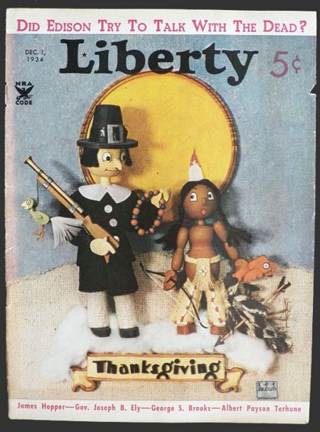 1934 Liberty Magazine Cover ~ Wooden Pilgrim & Indian