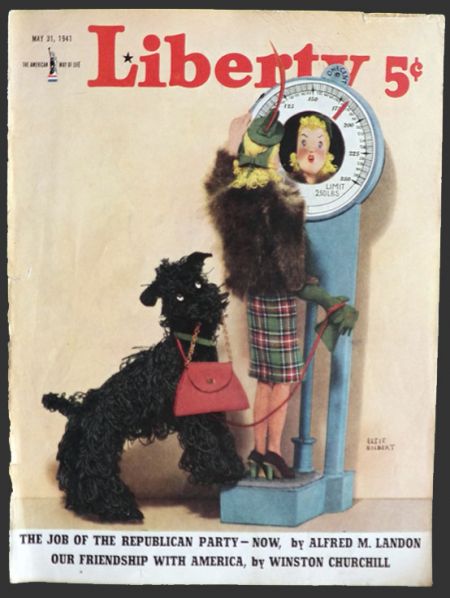 1941 Liberty Magazine Cover ~ Dog Steps On Scale with Woman