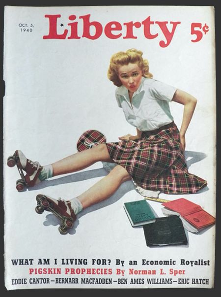 1940 Liberty Magazine Cover ~ Roller Skater Takes a Tumble