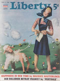 1940 Liberty Magazine Cover ~ Woman Knits Wool Off Startled Sheep