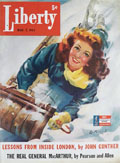 1942 Liberty Magazine Cover ~ Lady on Vintage Sled