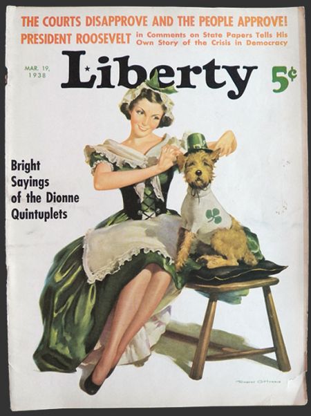 1938 Liberty Magazine Cover ~ St. Patrick's Day Irish Woman & Dog
