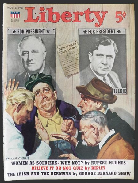 1940 Liberty Magazine Cover ~ Men Argue Over Roosevelt vs. Willkie