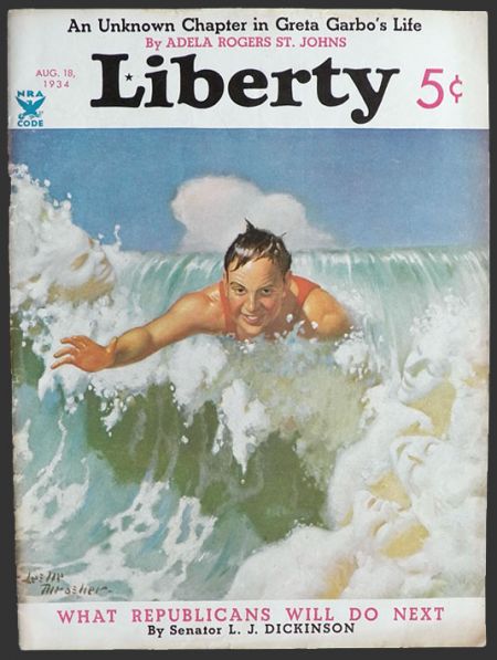 1934 Liberty Magazine Cover ~ Ocean Swim, Faces In The Water