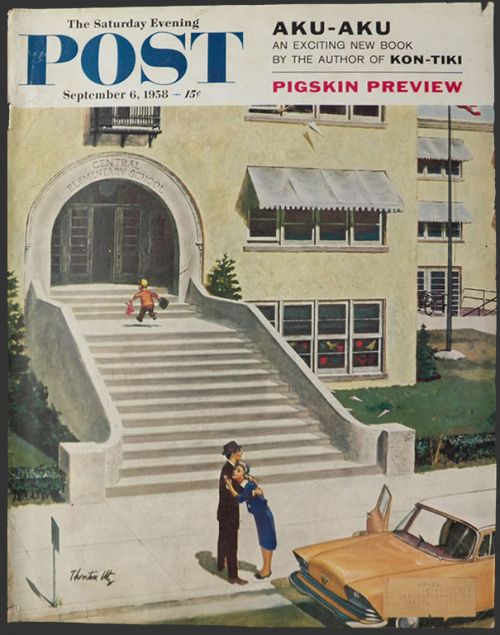 1958 Saturday Evening Post Cover ~ First Day Of School