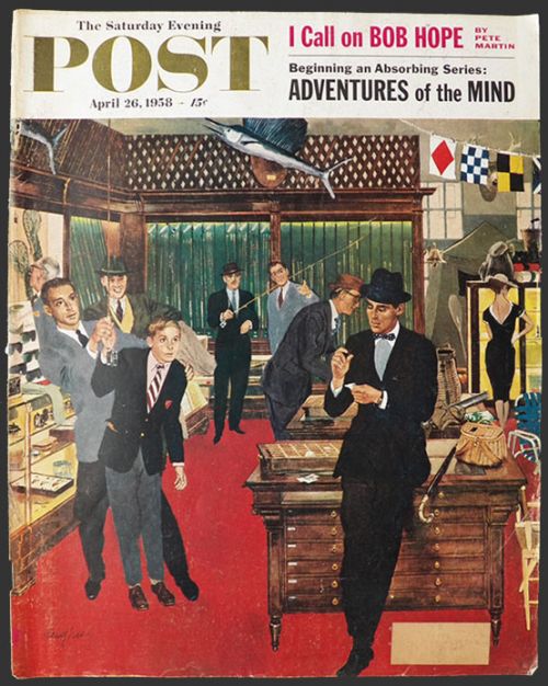 1958 Saturday Evening Post Cover ~ Shopping For Fishing Gear