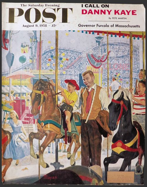 1958 Saturday Evening Post Cover ~ Boy On Carousel Ride