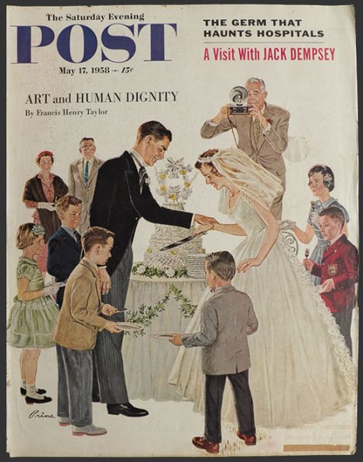 1958 Saturday Evening Post Cover ~ Bride Cuts the Cake ~ Ben Prins