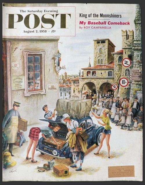 1958 Saturday Evening Post Cover ~ American Girls Tour Italy