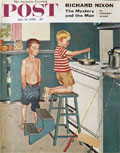 1958 Saturday Evening Post Cover ~ Boys Cook Small Fish