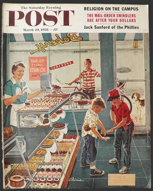1958 Saturday Evening Post Cover ~ Boys Want Donuts