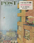 1958 Saturday Evening Post Cover ~ Boy Flies Kite From Terrace