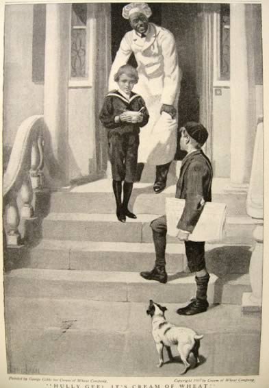 1907 Cream of Wheat Ad ~ George Gibbs ~ Boy on Steps with Dog