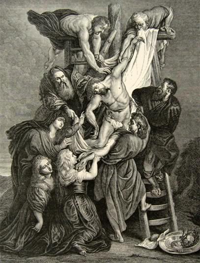 The Descent from the Cross ~ Peter Paul Rubens ~ Antique Print