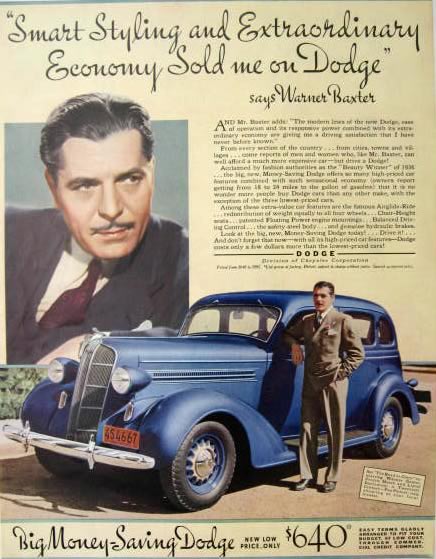 1936 Dodge Ad ~ Warner Baxter