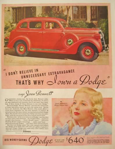 1936 Dodge Ad ~ Joan Bennett