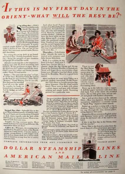 1930 Dollar Steamship Ad ~ Passenger Travel Diary