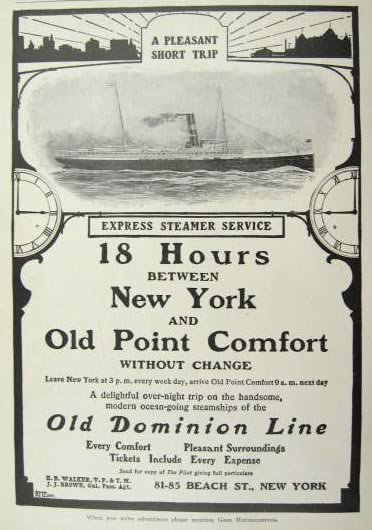 1904 Old Dominion Line Ad ~ NY to Old Point Comfort