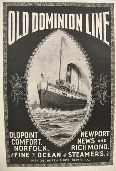 1900 Old Dominion Line Ad ~ Steamer to Virginia