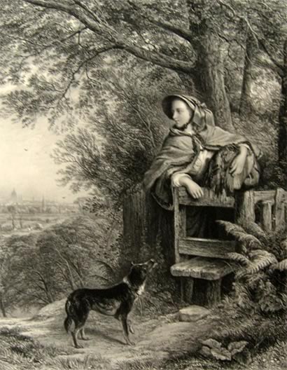 Woman with Dog Dreams of the Future ~ Antique Print