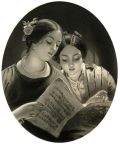 Two Women With Sheet Music ~ Antique Print