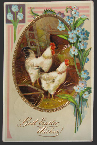 Two Roosters Best Easter Wishes Postcard