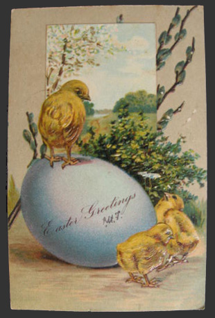 Chick Stands on Large Egg Easter Greetings Postcard
