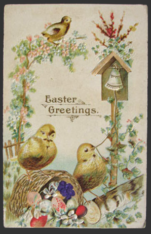 Chick Rings Bell Easter Greetings Postcard