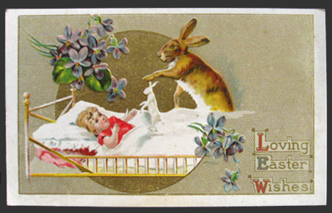 Loving Easter Wishes ~ Bunny, Boy in Bed Postcard