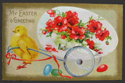 Chick Pulls Cart Easter Postcard
