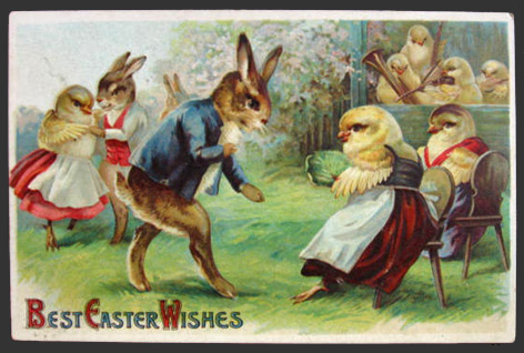 Dressed Bunnies & Chicks at Dance Easter Postcard