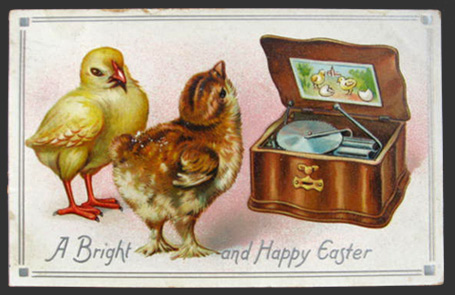 Happy Easter Chicks with Music Box Postcard