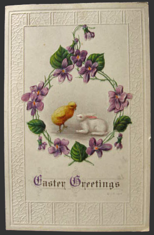 Tiny Chick & Bunny Easter Greetings Postcard
