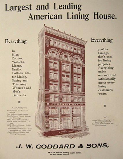 1896 J.W. Goddard & Sons Co. Ad ~ Tailors, Trimmings, NYC