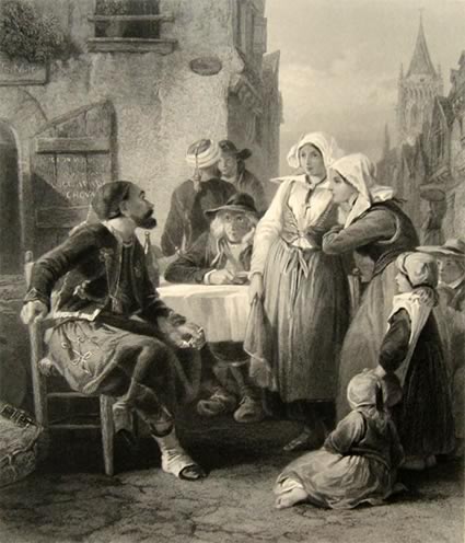 French Army Man (Zouave) Tells Story to Brittany Girls ~ Antique Print